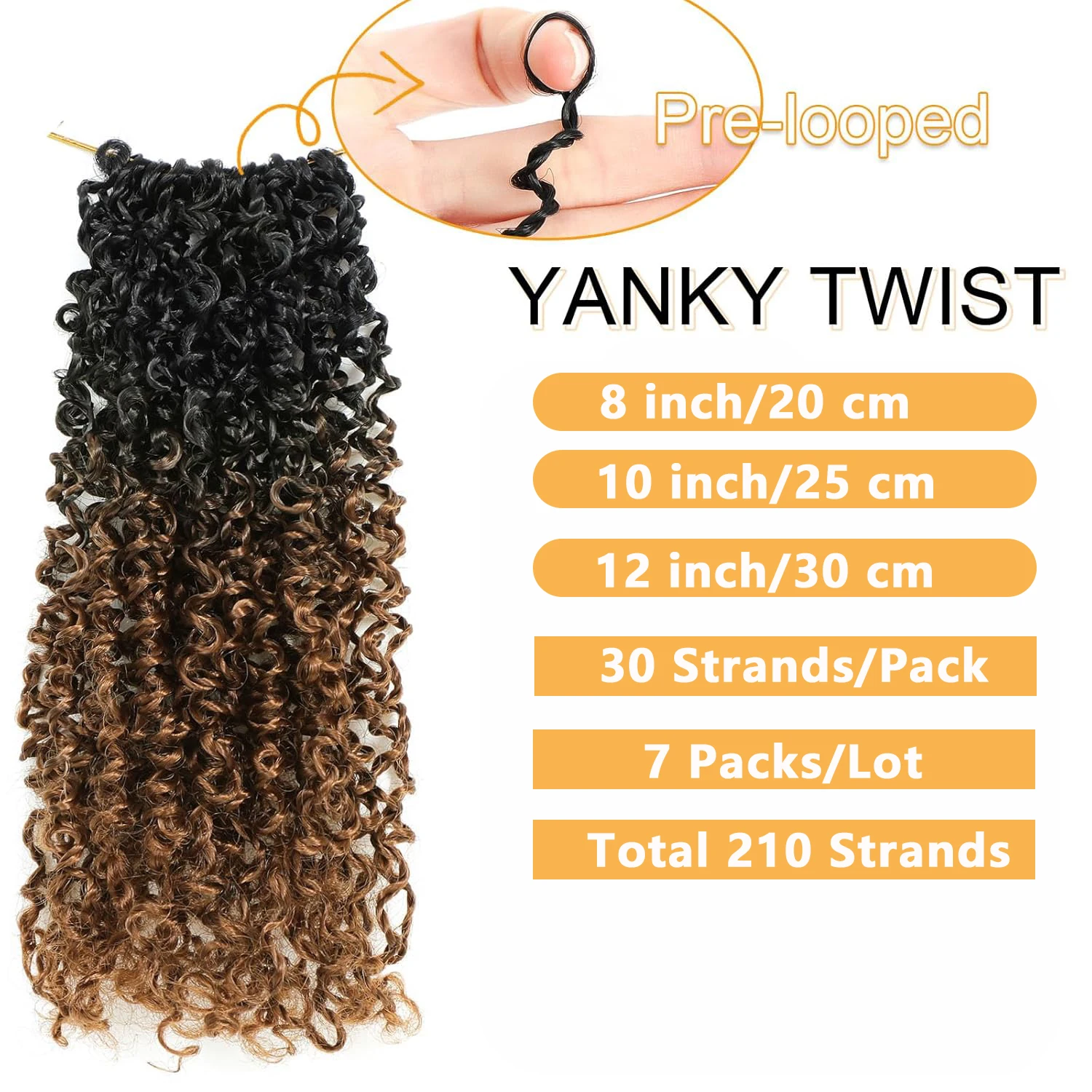Yanky Twist Crochet Hair para mujeres negras 7 paquetes Pre-bucle Yankee Twist Hair Brown Spring Mini Passion Twist con extremos rizados Sy