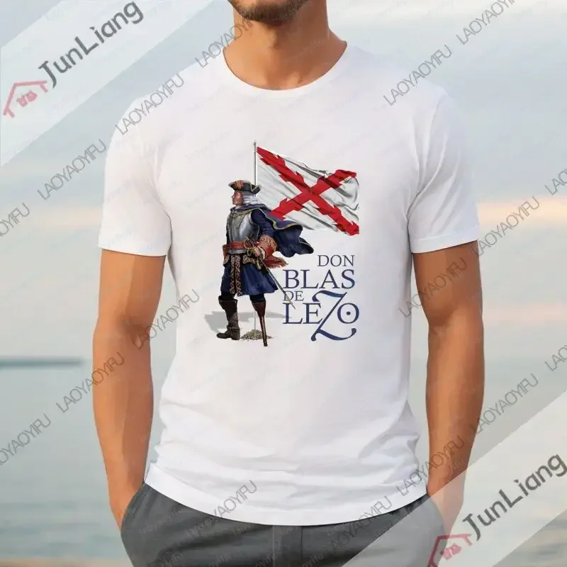 Spanish legend hero Don Blas de Lezo phrase printed T-shirt, men's casual fashion statement sailor collar short-sleeved top