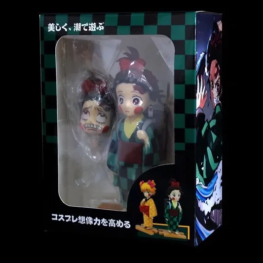 Figuras Demon Slayer Kimetsu no Yaiba Tanjiro Zenitsu Inosuke figura de acción adorno de coche personaje de Anime modelo juguete para regalo