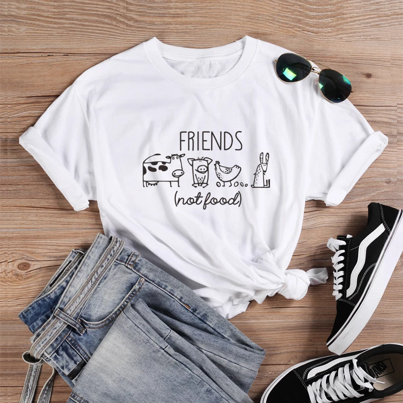 Newest Friends Not Animal Slogan T Shirt Vegan T-Shirts Womens Hipster Animals Graphic Tees Streetwear Casual Cotton Tops Tshirt