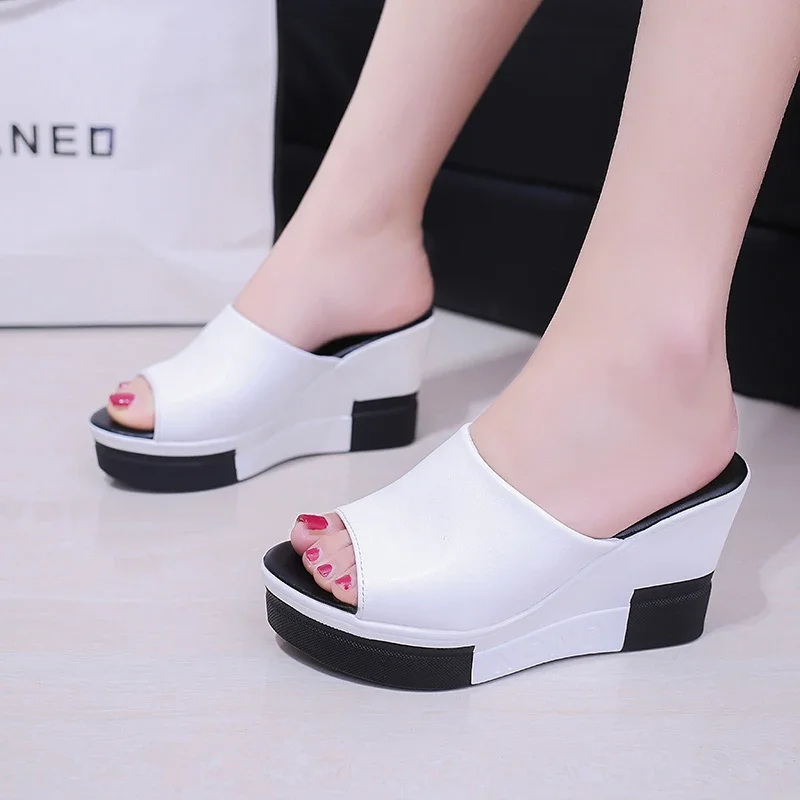 Wedge Shoes for Women 2024 New Women\'s Slippers Solid Simple Fashion One Word Drag Comfortable Platform Sandals Chanclas Mujer