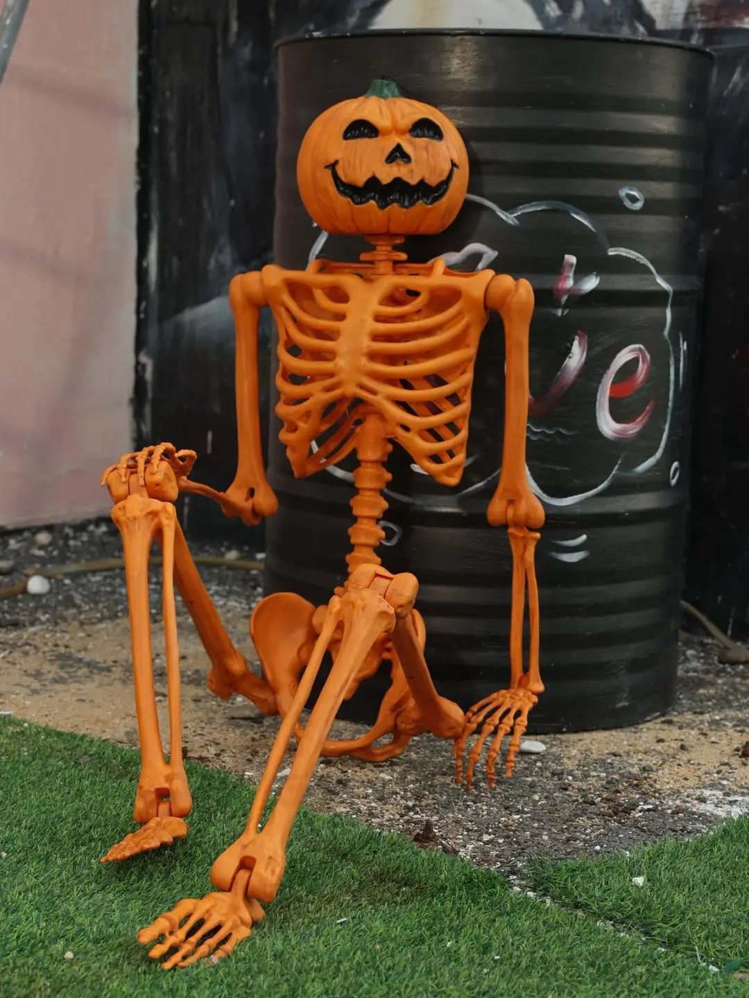 5 FT Halloween Pumpkin Skeleton, Life-Size Light-Up Design with Sound Effects