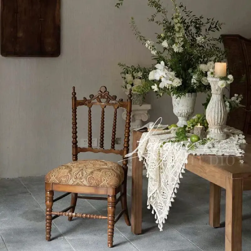 LMM Solid Wood Dining Chair Home Study Soft Bag Book Chair American Medieval Leisure Solid Wood Dining Chair