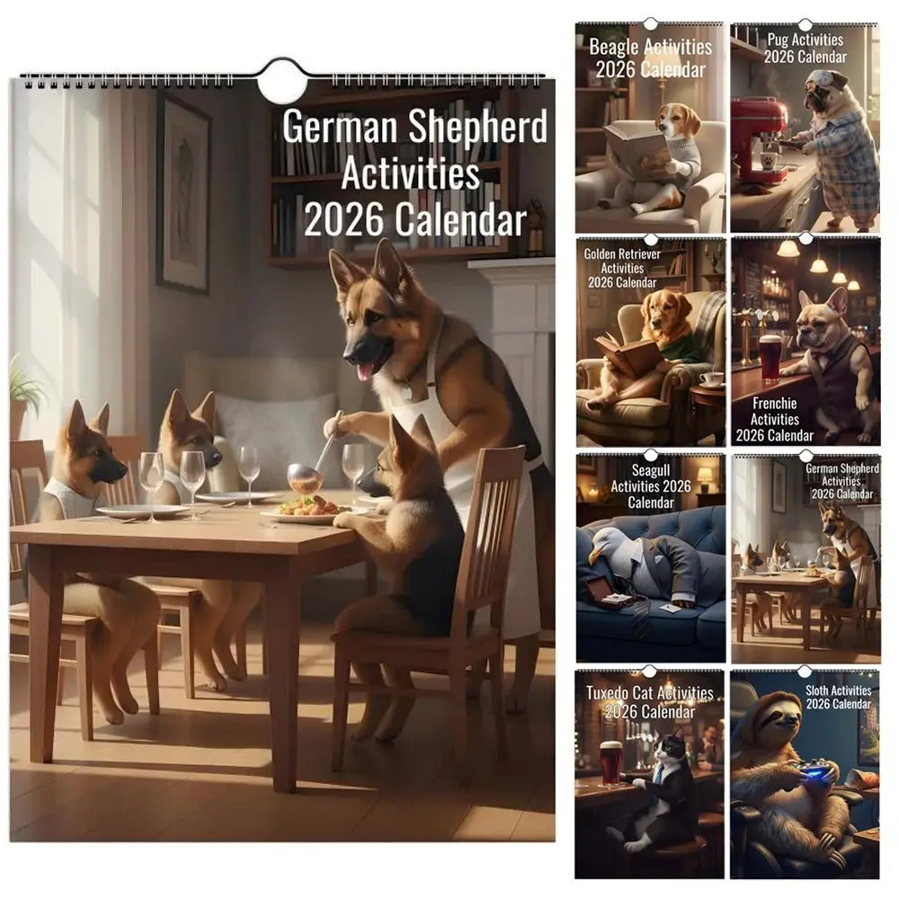 

Креативный календарь с мопсом 2026, немецкая овчарка, золотистый ретривер, настенный календарь, ежедневные мероприятия, бигль, забавный календарь с собакой, домашний декор