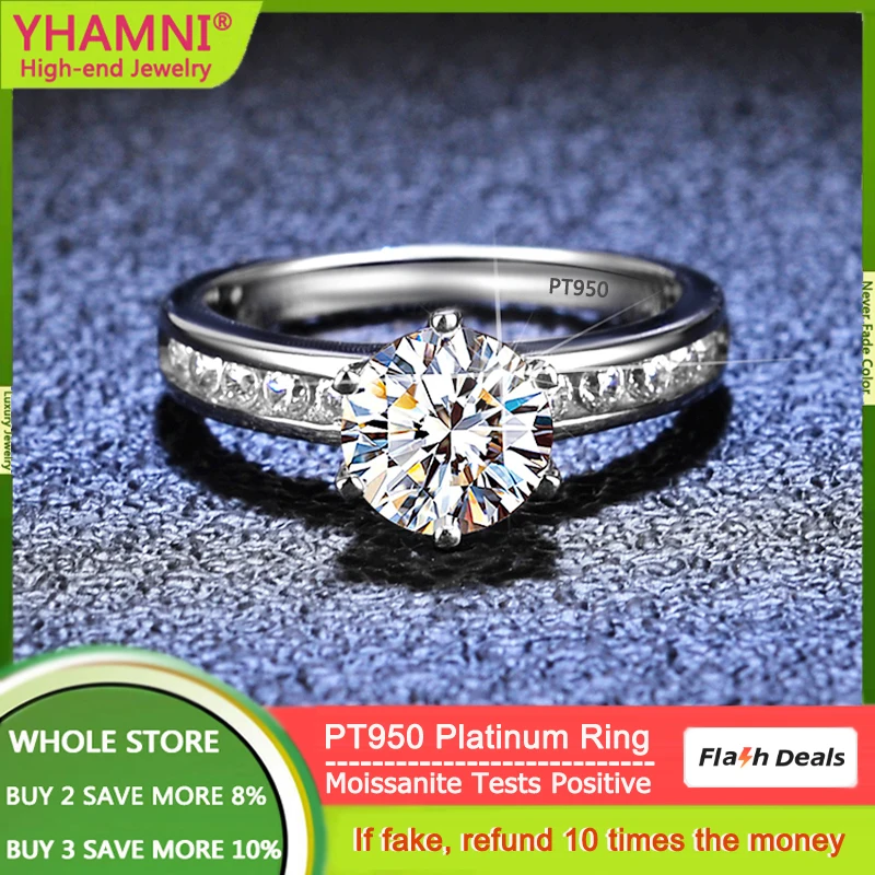 

YHAMNI Classic 6 Prongs 1 Carat Moissanite Ring Luxury PT950 Platinum High Clarity D Color Diamond Rings Woman Fine Jewelry Gift