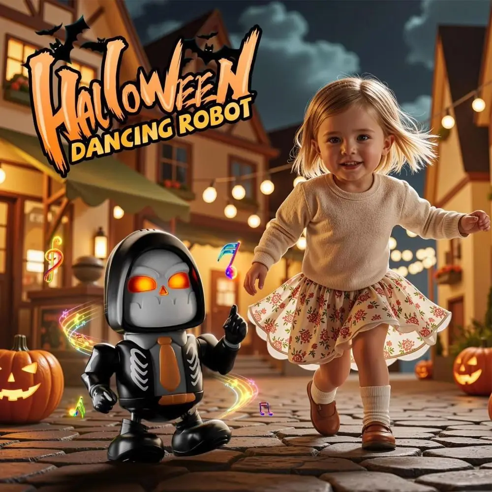 Plastic Halloween Dancing Robot Toy Light with Sound 3D Skeleton Dancing Toy Craft Decor Simulation
