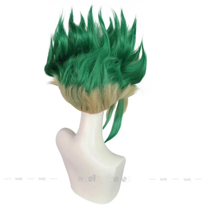 أنيمي Dr.STONE Ishigami Senkuu شعر مستعار تأثيري أبيض أخضر التدرج شائك أعلى عقدة الشعر بيروكات صناعية للرجال النساء الفتيات هالوين #5