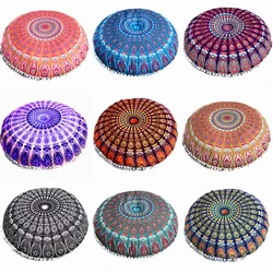 80cm Round Bohemian Mandala Floor Pillowcase Boho Meditation Seat Cushion Cover Pouf Case Retro Feather Printed Home Decor