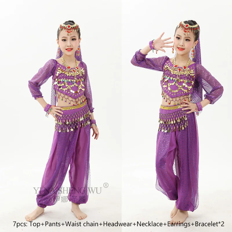 Kids Child Bellydance Costume 7pcs Oriental Dance Costumes Belly Dance Dancer Clothing Bollywood Indian Dance Costumes For Girls