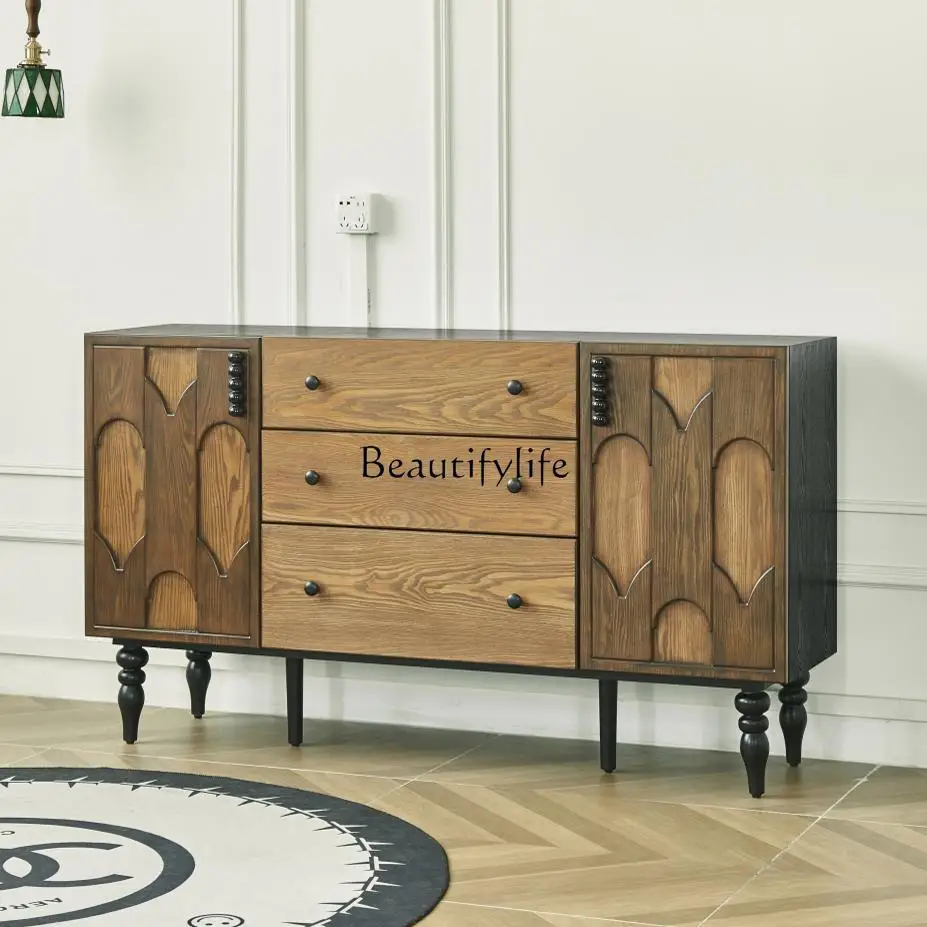 

American retro solid wood Chinese style dining side entrance cabinet Middle ancient style living room storage cabinet