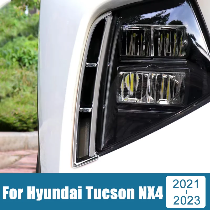 

For Hyundai Tucson NX4 2021 2022 2023 Carbon Car Front Fog Light Eyebrow Frame Cover Trim Protector Strip Stickers Accessories