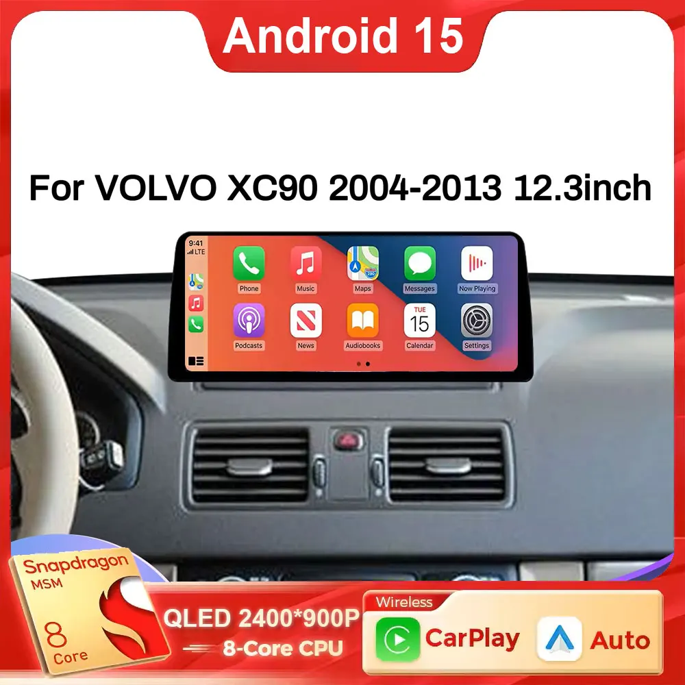 12.3 Inch Android 16 Wireless Carplay Auto Car Multimedia System Radio Screen For VOLVO XC90 2004 2005 2006-2013 GPS Navi WIFI