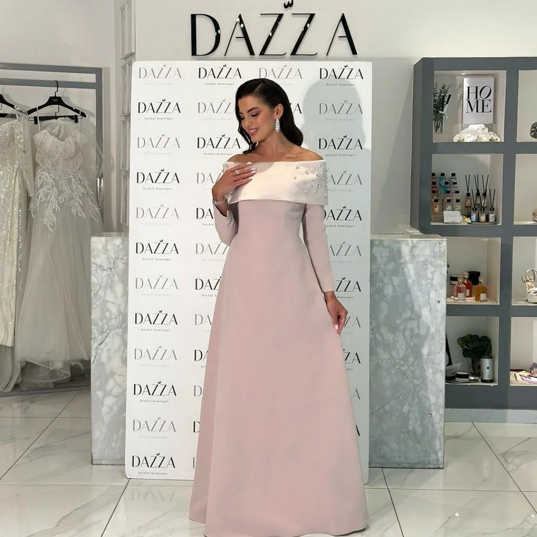 Bella personalizzato rosa glitter scialle bottoni robes de soirée maniche lunghe abiti da festa in raso pavimento-lunghezza abito da ballo a trapezio 2025