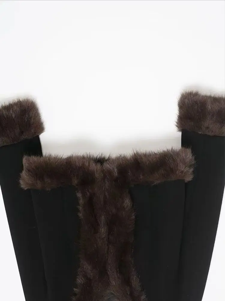 

HH Winter High Street Women Warm Short Jackets Solid Fur Collar Decoration Long Sleeves Female Fashion Slim V-Neck Coats Trendy