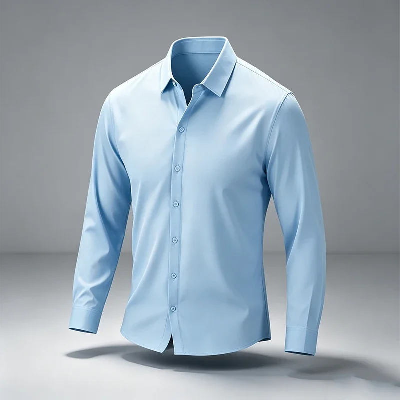 Mens Wrinkle Free Non Iron Smooth Stretch Long Sleeve Dress Shirts Standard Point Collar Button Office Formal Business Tops