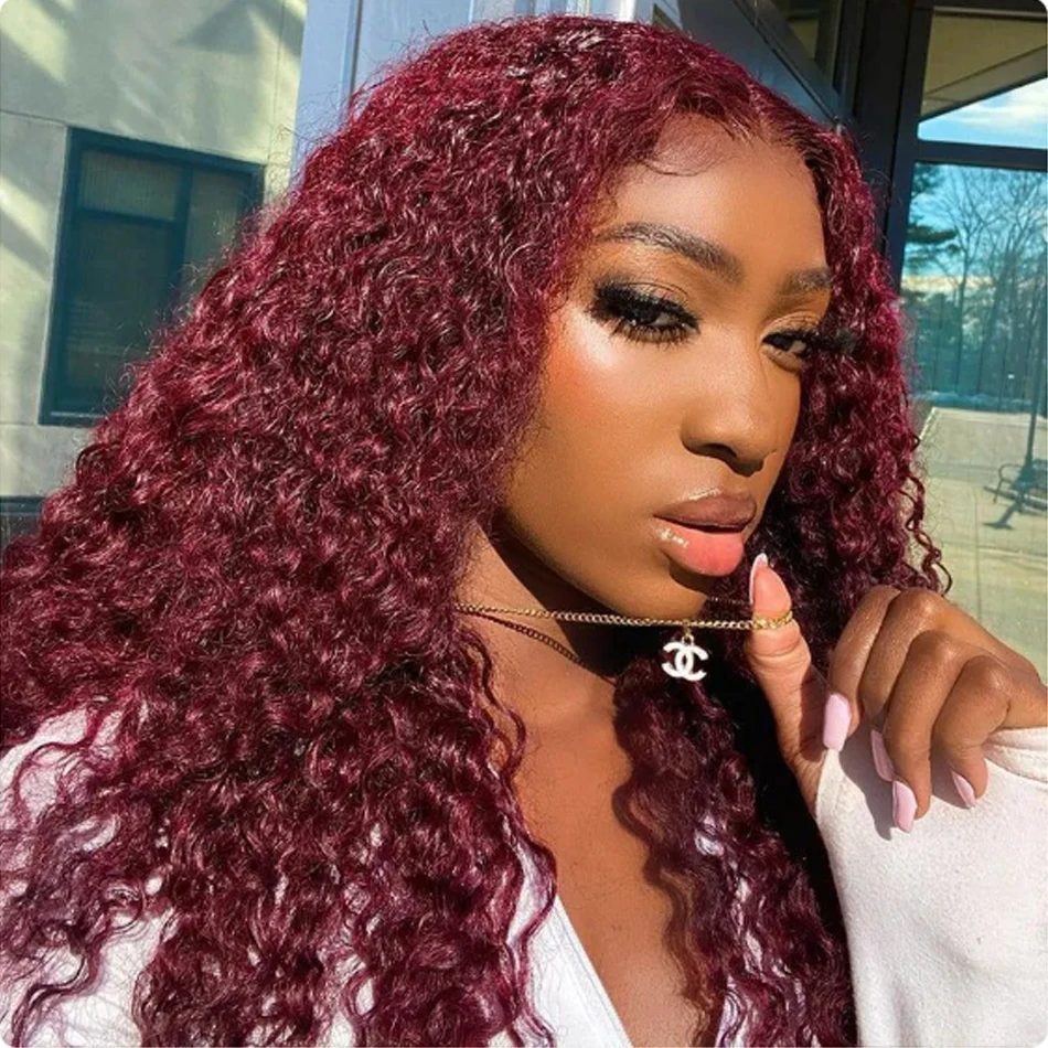 

13x6 Hd Lace 32inches Water Wave 99j Colored Brazilian Remy Human Hair Wigs Lace Frontal Wig 200 Density Pre Plucked Burgundy