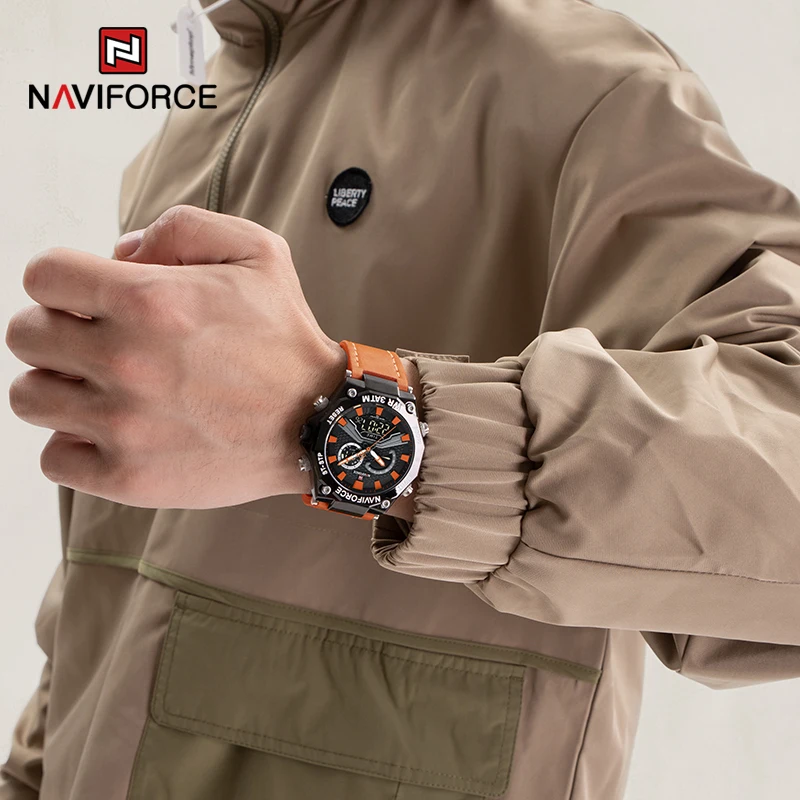 Imagem -03 - Naviforce-relógios de Pulso Selvagens Casuais Masculinos Display Lcd Original Quartzo Digital Analógico Relógio de Couro Masculino Marca de Moda