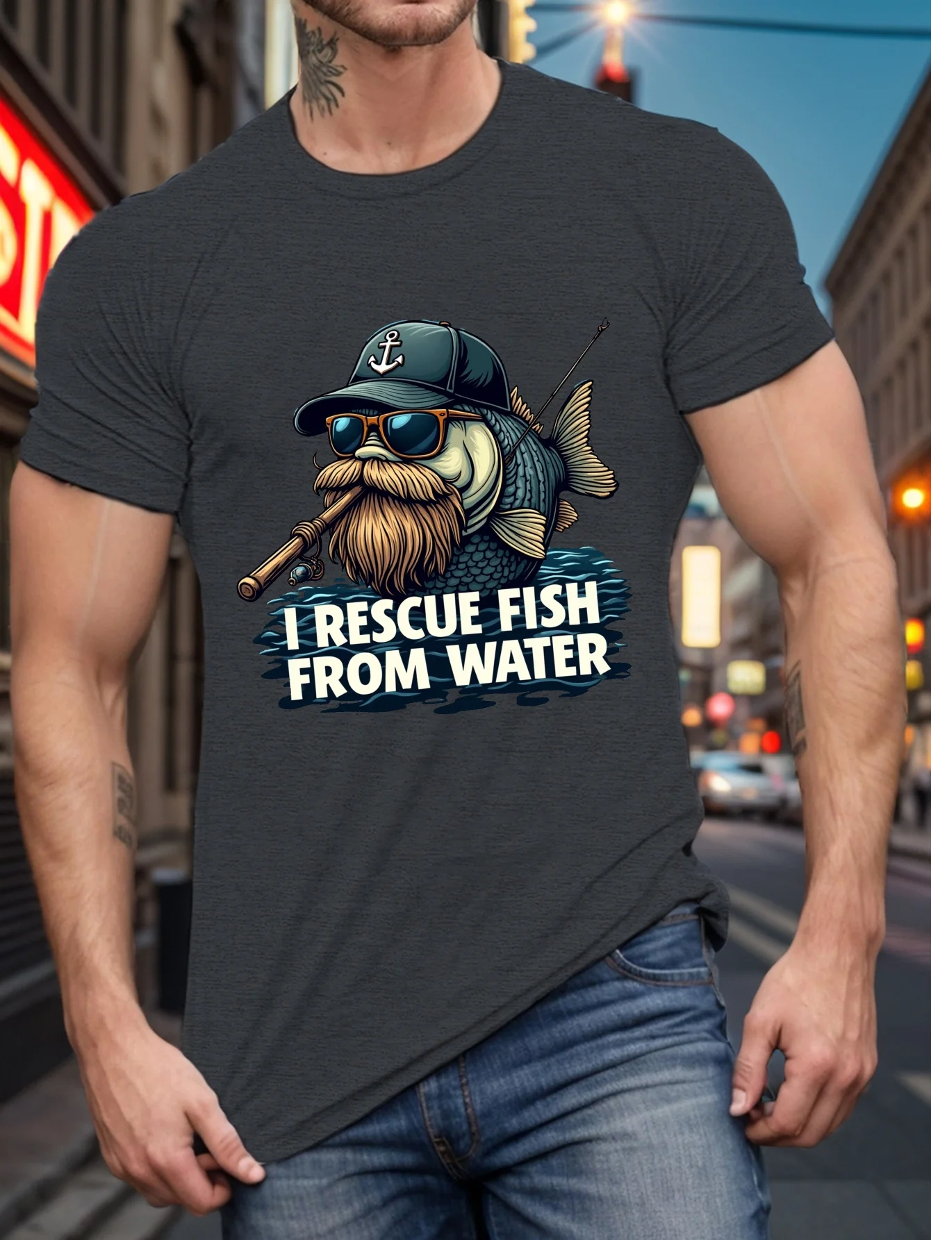 تي شيرت صيد السمك الممتع، "أنا أنقذ الأسماك من الماء" بشعار وخطاف، كاجوال بأكمام قصيرة ورقبة دائرية، قميص صيفي للسيدات في الهواء الطلق