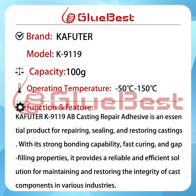 Kafuter K-9119 AB Fast Curing Metal Bonding Sealant Casting Repair Crack Filling Equipment Surface Maintenance Industrial Use