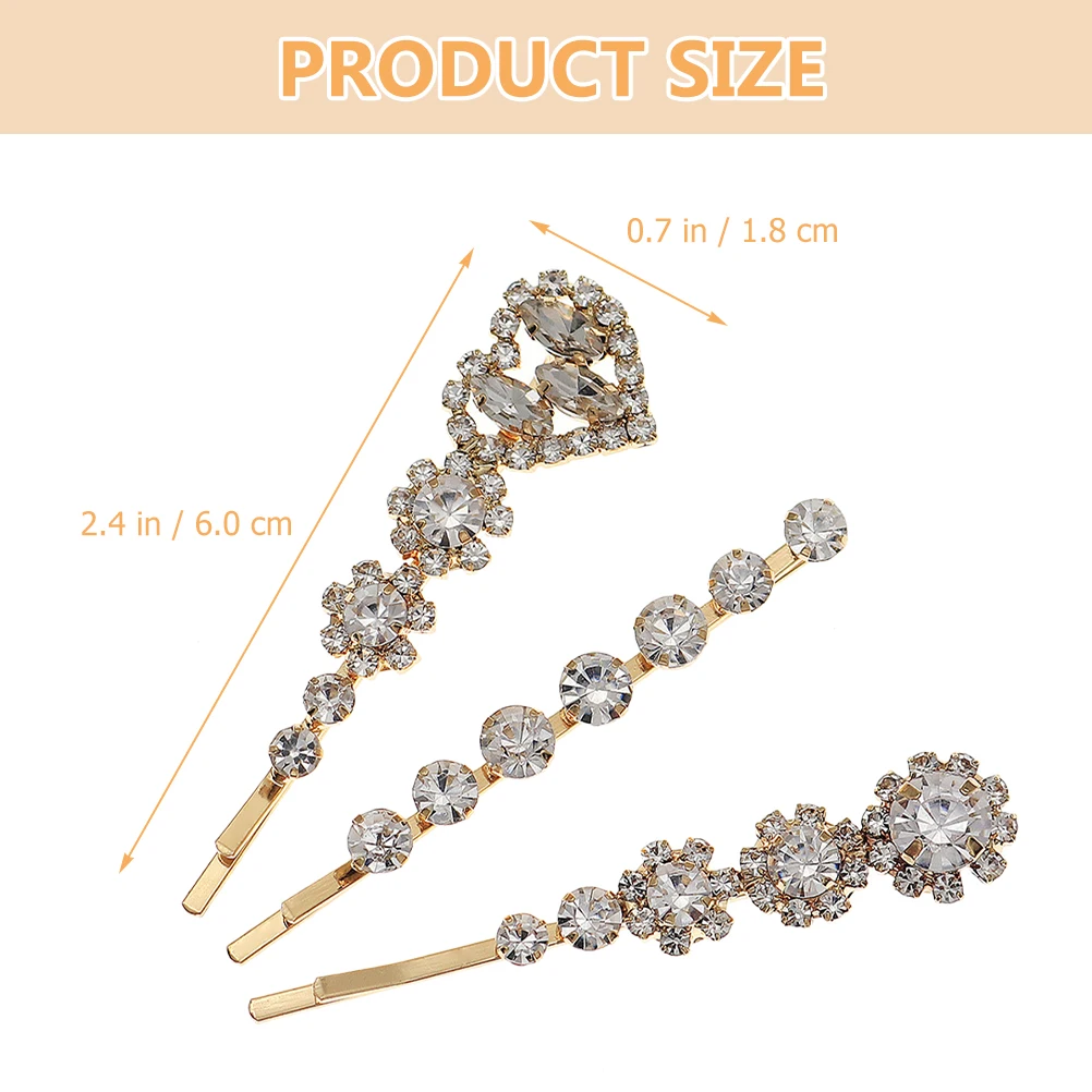 

3Pcs Rhinestones Hair Clips Crystal Barrette Accessories for Women Styling Elegance Hair Clip Rhinestones Hairpin