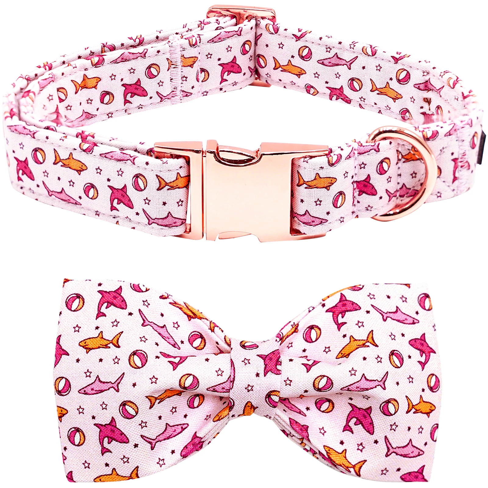 Dog Collar Shark Print Dog Bow Collar Pink Dog Collar Male or Female Summer Collars with Bowtie Pet Gift