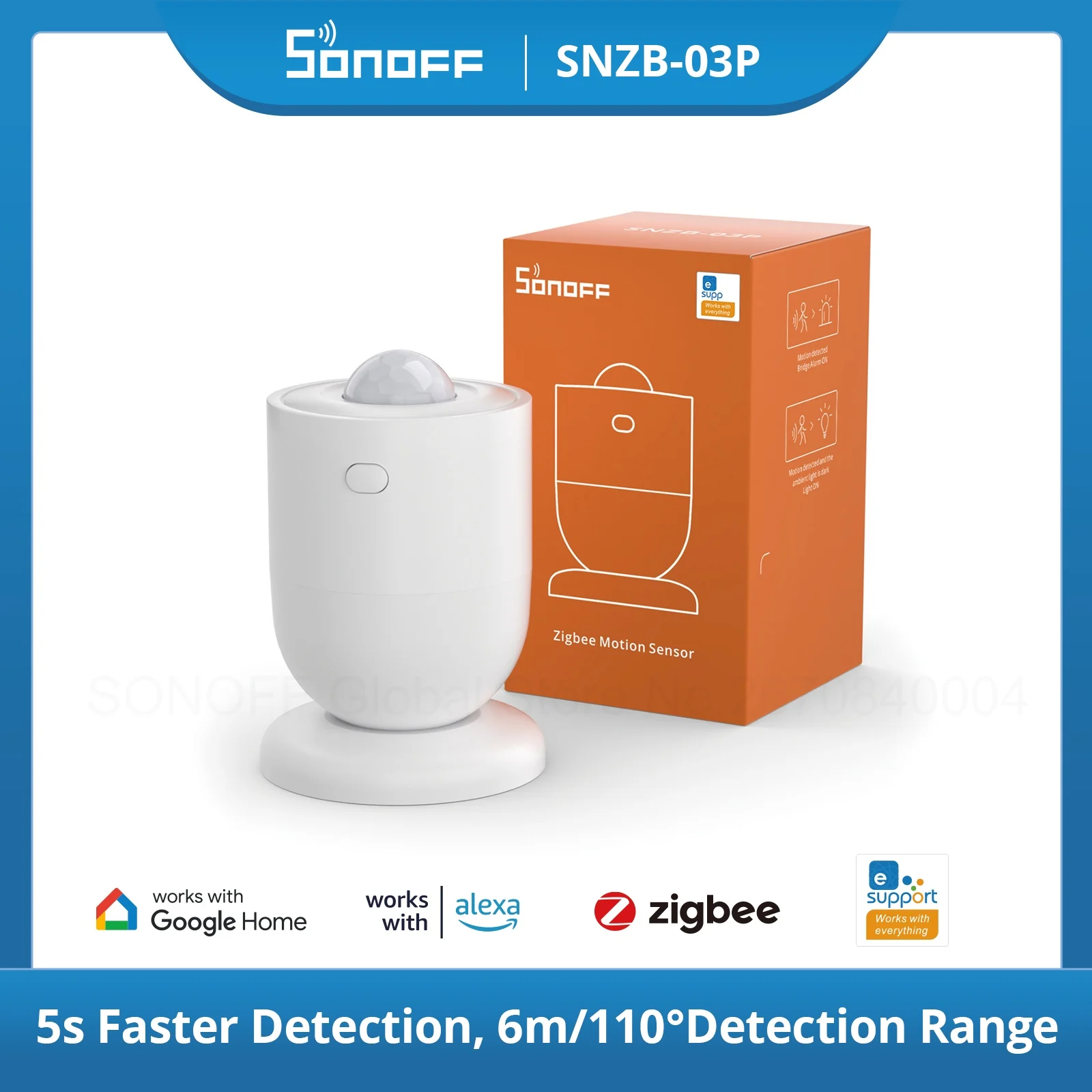 SONOFF SNZB-03P Zigbee Movimento Sensor Ambiente Light Detection Home Security Notificação Alerta via eWeLink Google Alexa