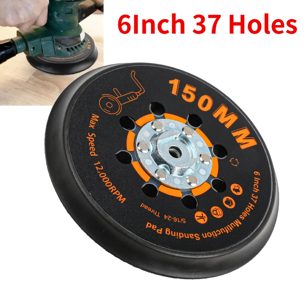 6 بوصة 37 ثقوب تلميع القرص الرملي الوسادة 5/16-24 الموضوع ل MAXXT فرش ساندر جاف أدوات تلميع ساندر الكهربائية الأسود #1