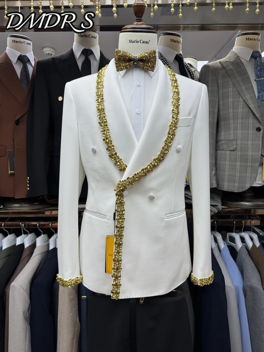 

Classic Gold Crystal Men's Suit Set 2PCS 2026 Charming Wedding Suits Men Business Formal Slim Jacket Dress Blazers Pants