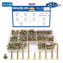 Cross Flat Head Wood Screws Assortment Kit M3.5 M4 Zinc Plated Phillips Self Tapping Screws Set for Drywall Sheetrock and Wood
