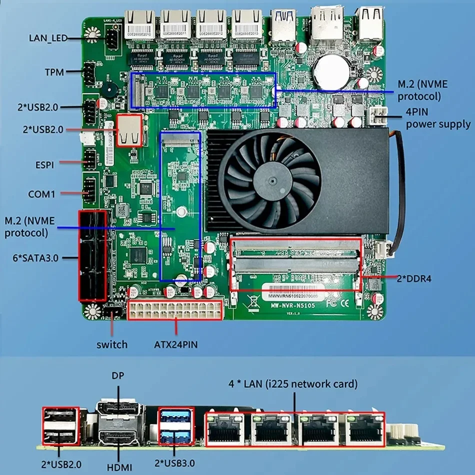 Imagem -06 - Placa-mãe Industrial Nas N5105 Núcleos Threads Processador de Baixa Energia 4x2.5g Rede I225 Slot m Slot 6x dp hd