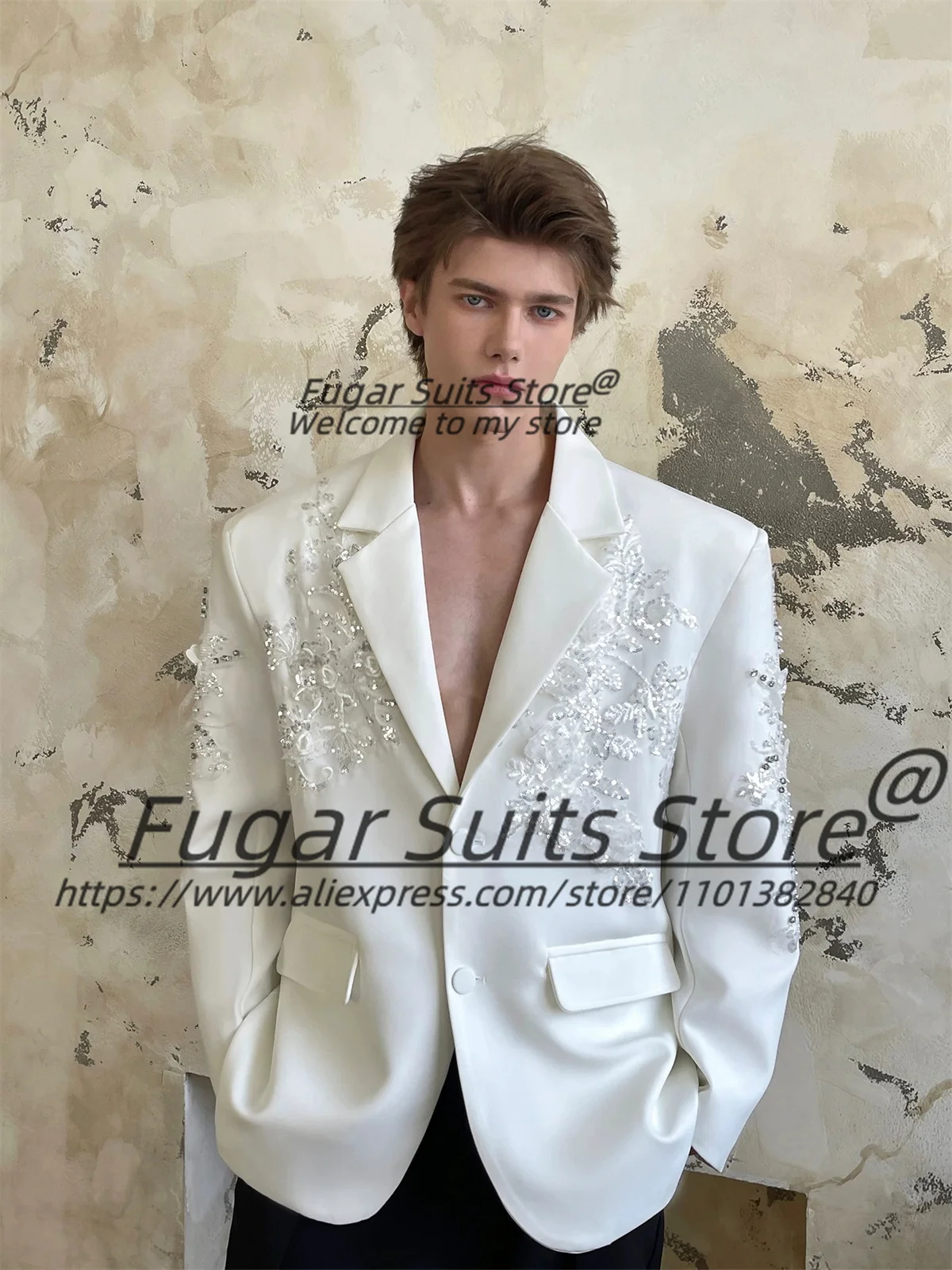 

Красивые блестящие модные мужские костюмы с вышивкой стразами по индивидуальному заказу, тонкий зубчатый лацкан, куртка из 2 предметов + черные брюки, вечерние Ropa Hombre