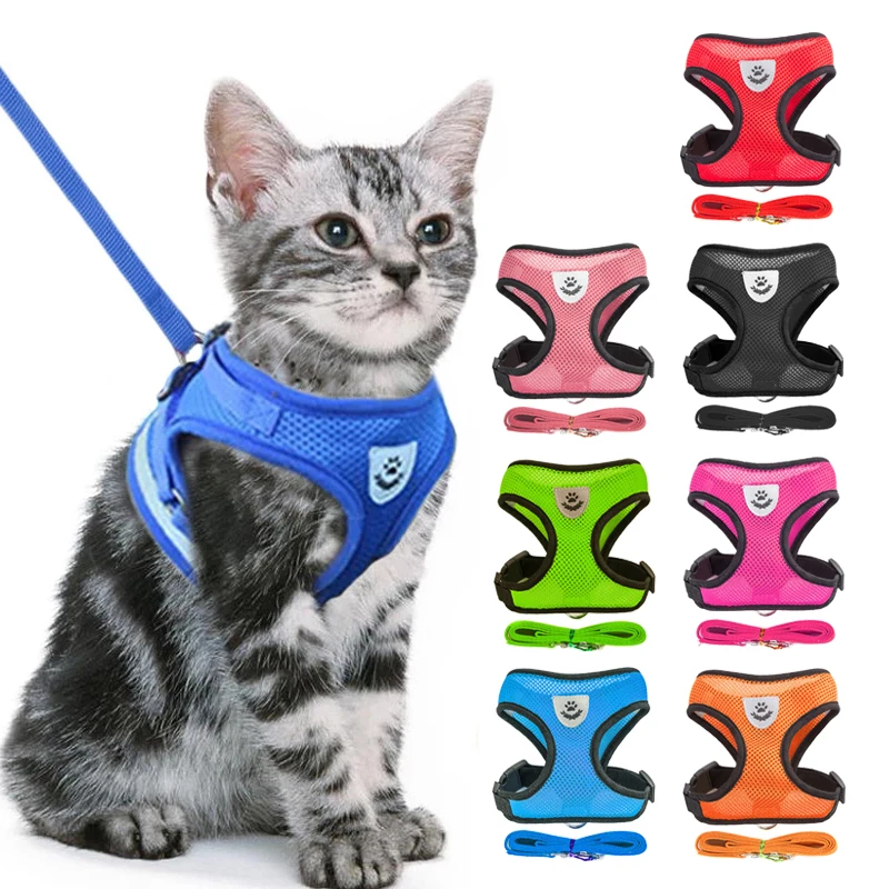 Adjustable Polyester Mesh Harness Vest for Cats and Dogs, Walking Leash, Puppy Collar, Small and Medium Pet Accessories, S-XL