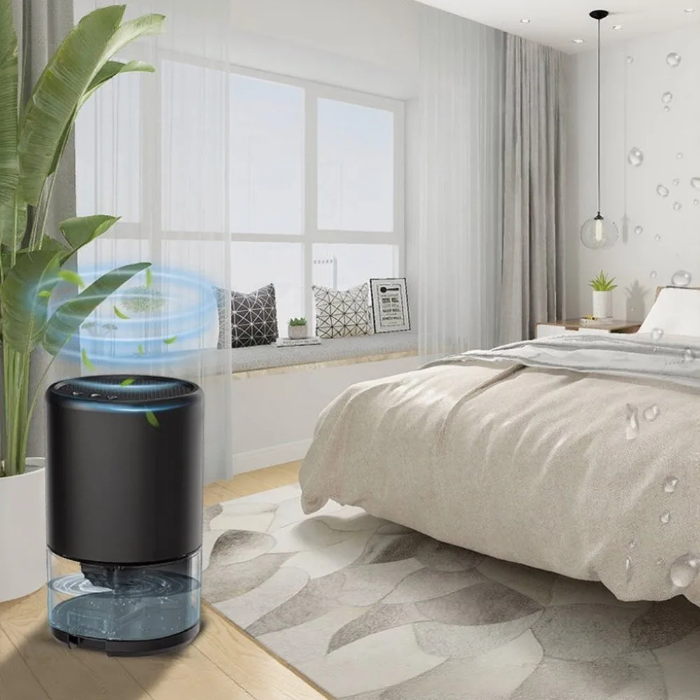 Dehumidifier with Decorative Gradient Lighting for Bedrooms Bathrooms Basements Garages 154x154x250mm White or Black