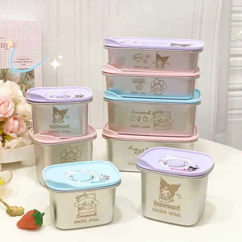 500/600/700/1100Ml Sanrio Hello Kitty Preservation Box Large Capacity Kuromi My Melody Cinnamoroll Cartoon Fruit Picnic Box Gift