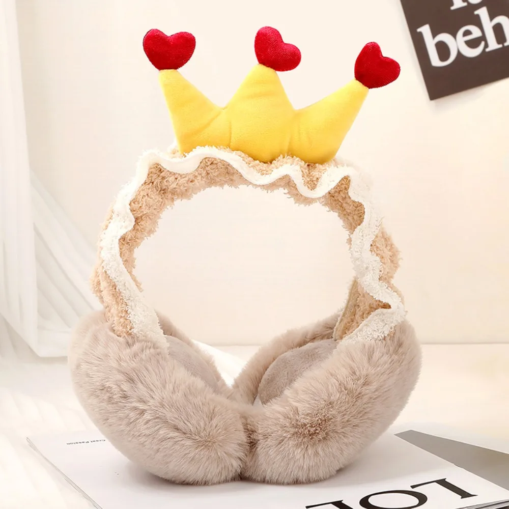 Soft Cute Crown Earmuffs para proteção contra frio, Earmuffs de pelúcia ajustáveis, Ear Cap portátil Windproof, Acessórios de inverno