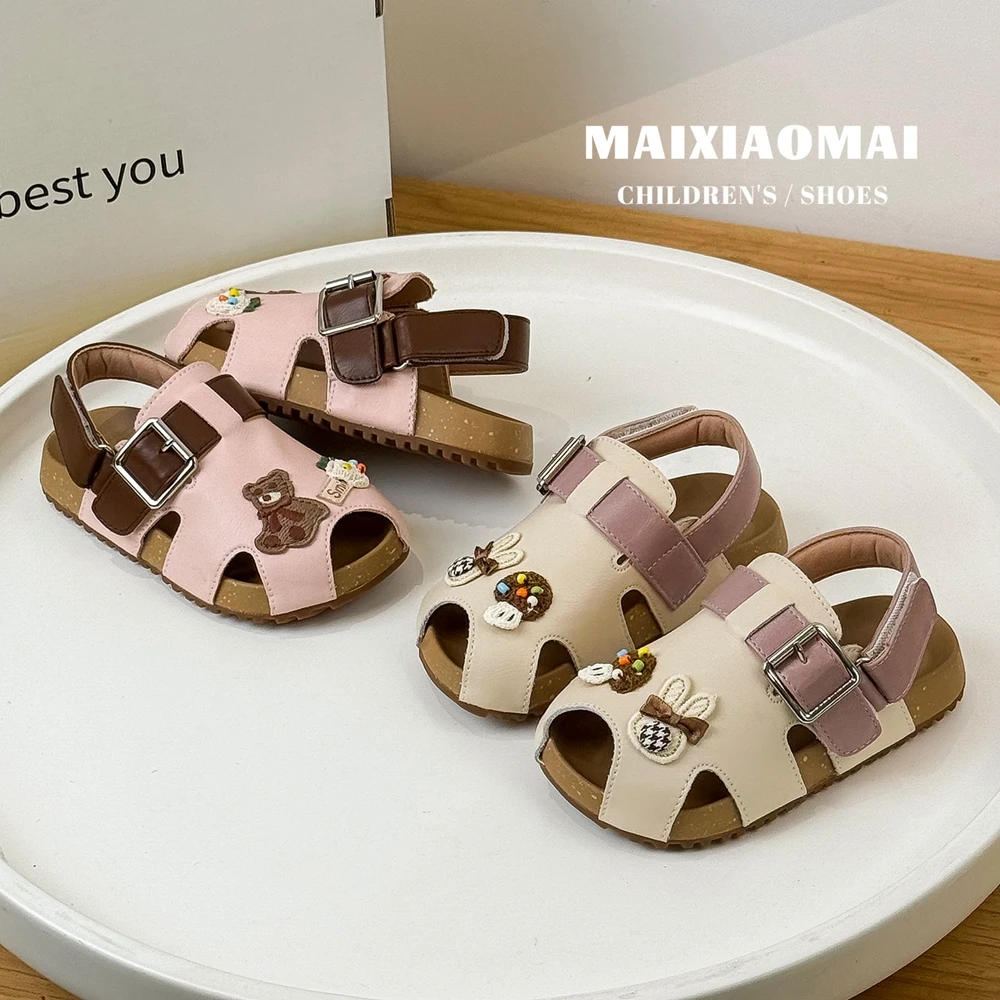 

2025 Summer New Korean Style Girls Cute Decorative Hollow Princess Toe Sandals