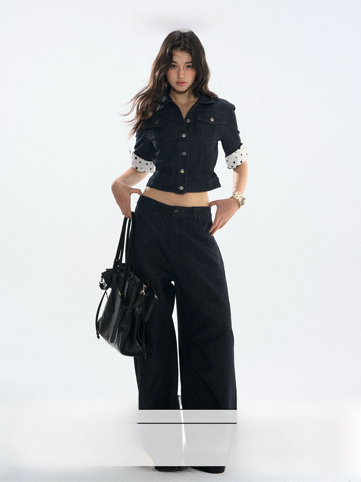 

RedBling Original Design Deep Blue Denim Jaet Loose Straight Leg Pants Two Piece Set Women's Faion Autumn Spring Summer