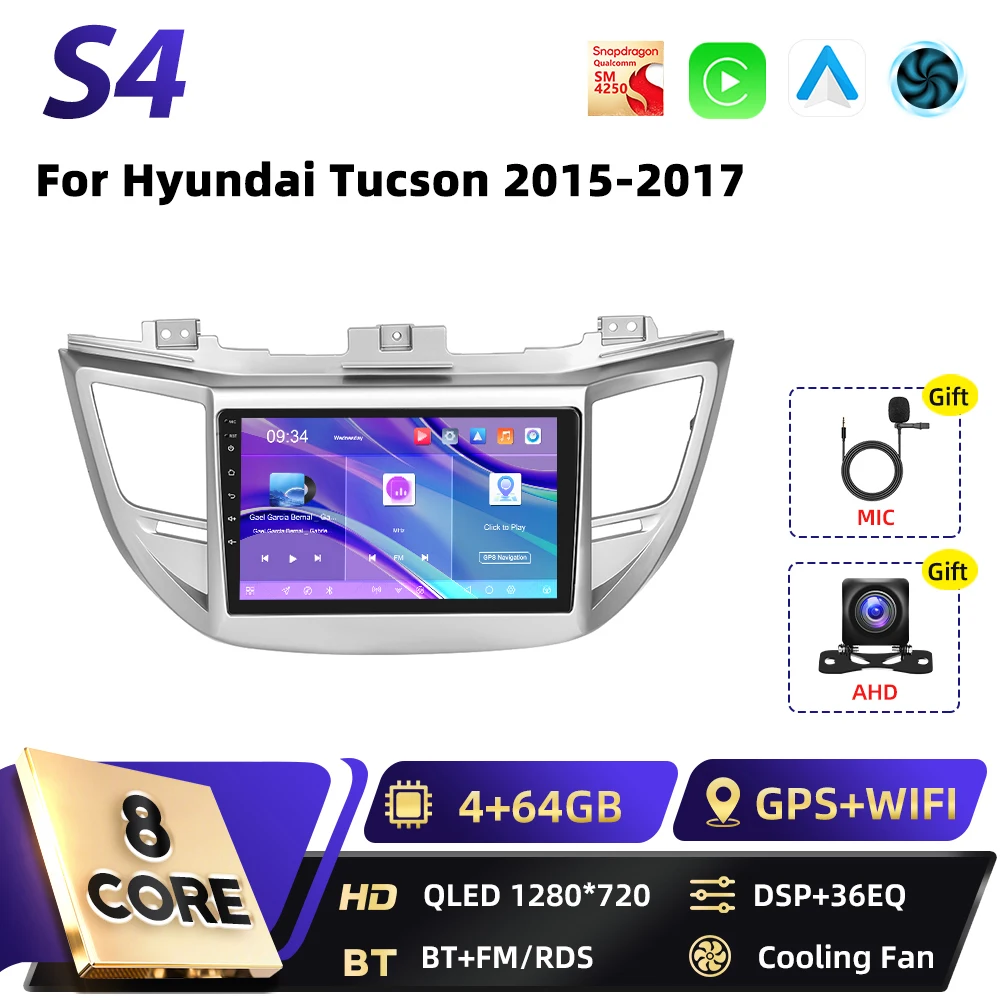 Podofo Qualcomm 8Core CarPlay Android Auto Auto Intelligente Systemen Voor Hyundai Tucson 2015-2017 GPS DSP FM RDS 2din Autoradio