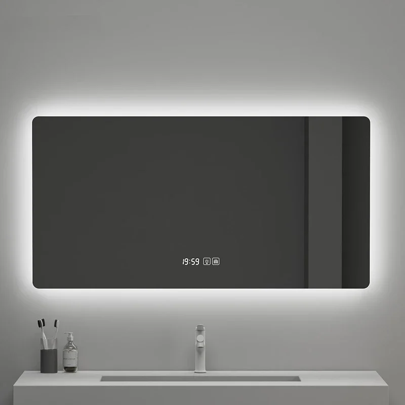 

Square Smart Hotel Bedroom Defogging Decorative Mirror LED Bathroom Mirror 3 Color Adjustable Backlight Human Body Sensing