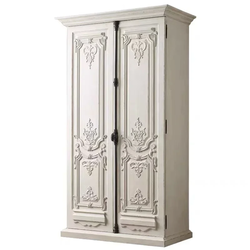 Solid wood two-door wardrobe simple American carving wardrobe light luxury locker