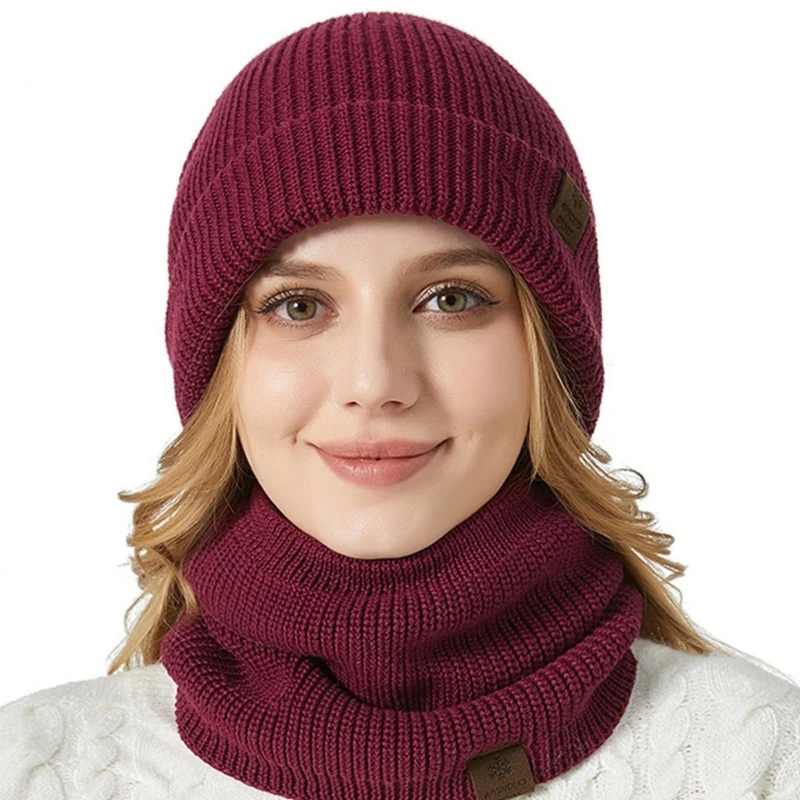 MXMB Gestrickte Wintermütze für Damen und Herren mit Fleecefutter, Halsmanschette für den Sport