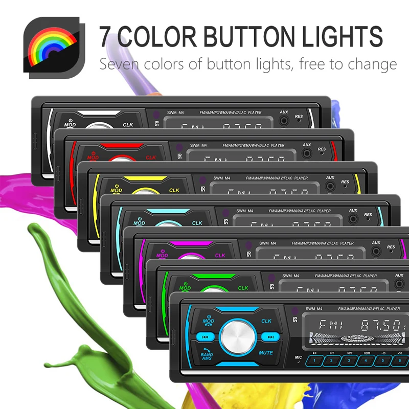راديو ستريو للسيارة مع بلوتوث ، DAB ، In-Dash ، FM ، AM ، RDS ، مكالمات بدون استخدام اليدين ، 2 USB ، TF ، AUX ، cal ، Music ، 1Din12V ، 60W x 4 #4