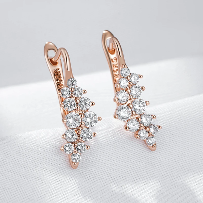 Kinel Hot Shiny Natural Zircon Geometry Drop Earrings For Women Trend 585 Rose Gold Color Wedding Fine Jewelry Crystal Gift