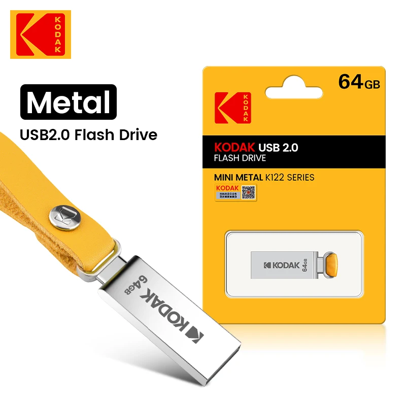 Kodak USB2.0 Flash Drive 128GB, 64GB, 32GB, 16GB Leather Button on the Back, Suitable for Laptops, Cars