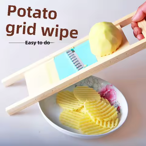 Wooden Home Chip Shred Potato Vegetable French Gadget Cutter Grater Slicer Stainless Potato Grid Slicer Wavy Cut Flower Knife