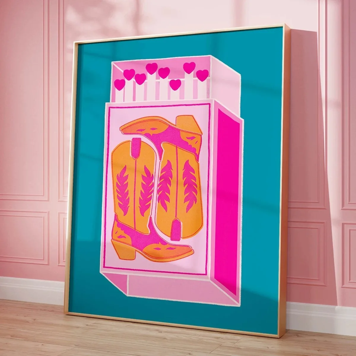 Maximalist Queen of Hearts Playing Card Pink Orange Colorful Eclectic Quote WallArt Canvas Painting Poster LivingRoom Home Decor