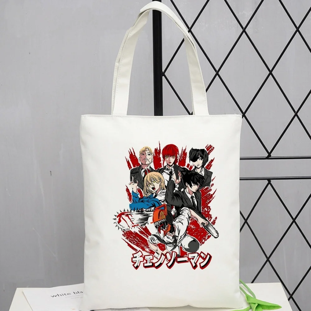 Chainsaw Man tote bag shoulder  reusable totebag sac cabas grocery woman