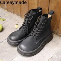 Careaymade-100% Genuine leather large head wide version Casual short boots,Autumn British Vintage women's Boots Soft Sole shoes