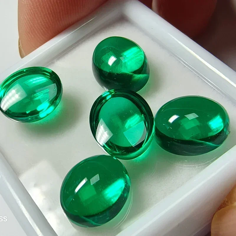 Lab Grown Smooth Surface Oval Cut Colombian Emerald Charms Gemstone DIY Ring Necklace Earrings Main Materials AGL Certificate