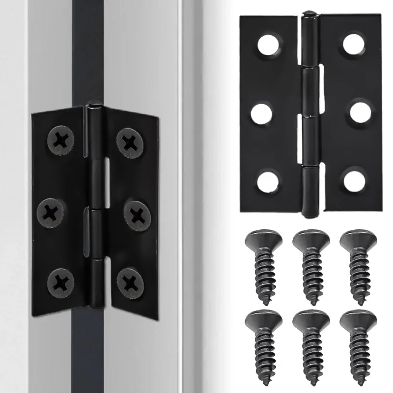 20/1Pcs Door Hinges Stainless Steel Folding Butt Hinges for Home Furniture Hardware Piano Cabinet Door Black Hinge with Screws